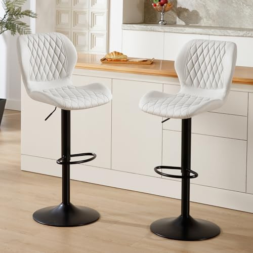 YUUIJOAA Barhocker,Bar Stühle mit Lehne, 360°Drehstuhl Küchenstuhl, Höhenverstellbar, PU-Kunstleder, für Esszimmer Heimbar Kücheninsel (Beige, 2 PCS)