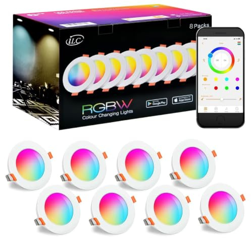 iLC Spots LED Encastrable 8W (équivalent 60W) Découpe Ф68-85mm, travailler avec Alexa(Un dispositif Echo est nécessaire), IP44 Rond Spot Encastrable CCT + RGB contrôlé par APP (Lot de 8)