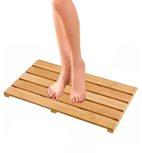 Wasserdichte, rutschfeste Duschmatte aus Bambus – Badematte aus natürlichem Massivholz for Küche, Bad, Badewanne, Toilette und Haustiere(40x70cm)