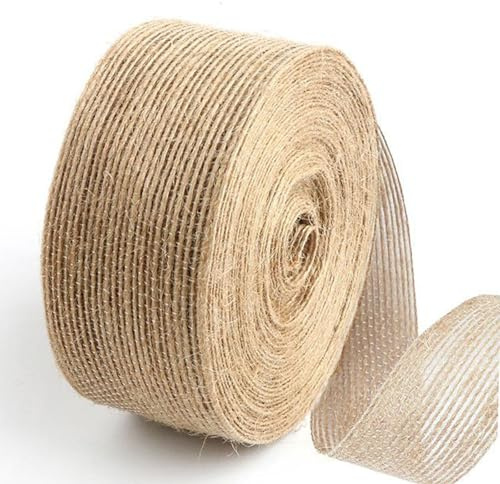 10M Cintas de Tela de Arpillera Cinta de Yute para Fiestas de Navidad Decoración del Hogar y Envoltura de Regalos(5cm)