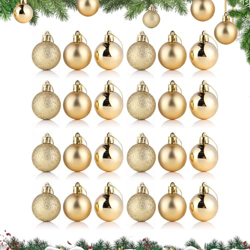 KASESSS 24 Piezas Bolas Arbol de Navidad Doradas, 3CM Bolas Navidad Doradas, Bola Navideñas Plástico, Christmas Tree Decorations, Christmas Baubles para Decoración de Arbol Fiesta Festival Bodas Hogar