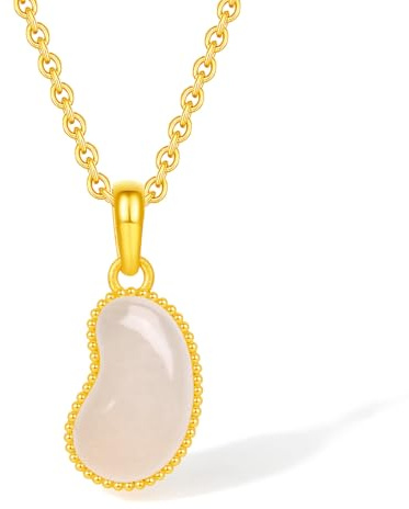 ZHOU LIU FU 999 Gold Anhänger Glücksbohnen Hetian Weiß Jade Heilender Edelstein Goldschmuck für Damen Mutter Tochter Geburtstag Jahrestag (Ohne Halskette) Y0413339