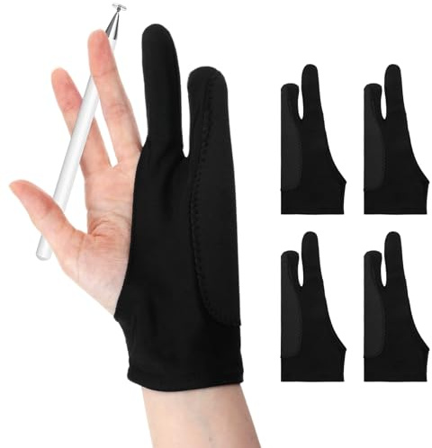 Classicseali 4pcs Artist Glove for Drawing Tablet, Drawing Glove Right Hand,2 Tingers,Nylon Spandex Tablets Gloves, Artist Gloves for Draw Tablet, Suitable for Drawings Tablets, Paper Sketch,Black