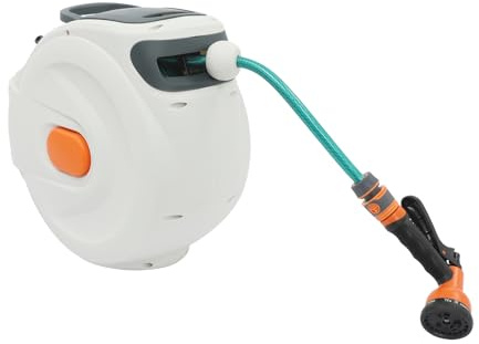 Czyurachel Carrete de manguera de 20 m, caja de manguera de pared con 6 modos de riego, tambor de manguera de jardín, tambor para riego de jardín, lavado de coches