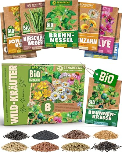 ZenGreens® - Set de semillas de hierbas silvestres eco - 8 variedades para cultivar fácilmente en el jardín, balcón o parterre elevado - Sementes verduras
