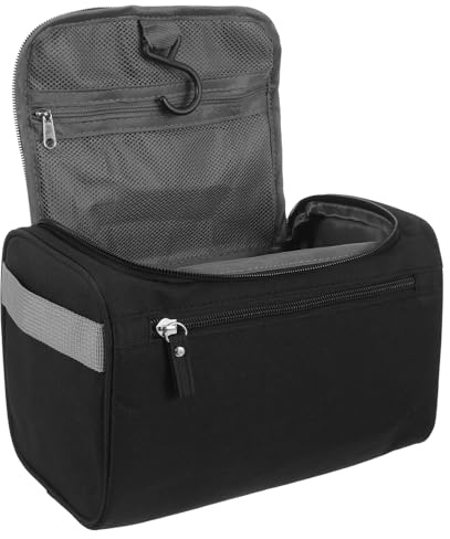 ABOOFAN Borsa da Viaggio Appendibile in Oxford Organizer Portatile per Cosmetici e Kit da Barba Uomo Ampio Scomparto Multiuso per Shampoo Lozioni e Asciugacapelli Nero Elegante