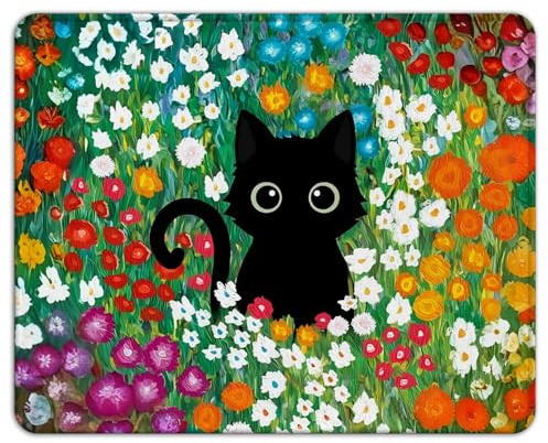 AOKSUNOVA Alfombrilla de ratón pequeña con diseño de Gato y Flores, 21 x 26 cm