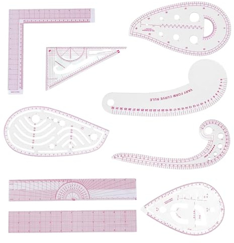 OuryTech Kurvenlineal, Juego de 9 Reglas de Costura y Patchwork, Set de Reglas Métricas Transparentes con Curva Francesa para Costura, Colchas y Diseño