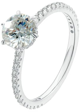 Epinki 9 Karat Weißgold Hochzeitsring Echt Gold, 6 Klaue Partnerringe mit Labor Erstellt Diamant, Freundschaftsringe Au375 Gold, Gr.51 (16.2)