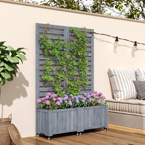 BTM Fioriera da Esterno Alte con Grigliato per Piante Rampicanti, Fioriere, per Giardino, Cortile, con Ruote Pieghevoli e Universali, Grigio