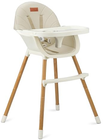 MoMi REKI Hochstuhl Baby 3 in 1 Beige - Kinderstuhl mit Esstisch - Kinderhochstuhl mit Tisch 6-36 Monaten max 20 kg - zum Babystuhl umbaubar - mit Höhenverstellung und 5-Punkt-Sicherheitsgurt