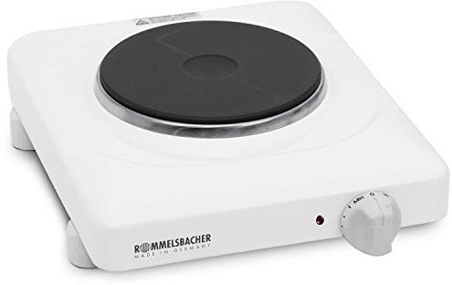 ROMMELSBACHER Einzelkochplatte THS 815 - Made in Germany, 1 Gussheizplatte 145 mm Ø, feueremailliertes Gehäuse, 15 Min. Zeitschaltuhr, automatische Abschaltung, Überhitzungsschutz, 800 Watt, weiß