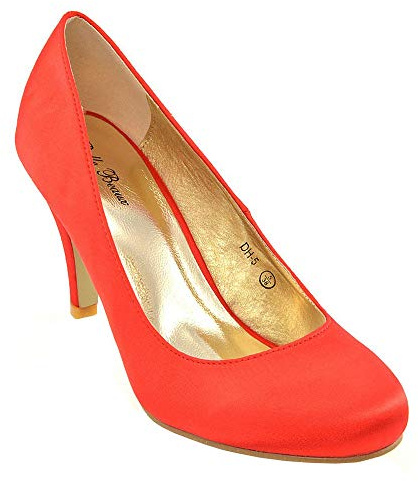 Womens Wedding MID Heel Ladies Bridal White Ivory Party Prom Heels Court Shoes Size 3 4 5 6 7 8 (UK 5 / EU 38 / US 7, RED Satin)
