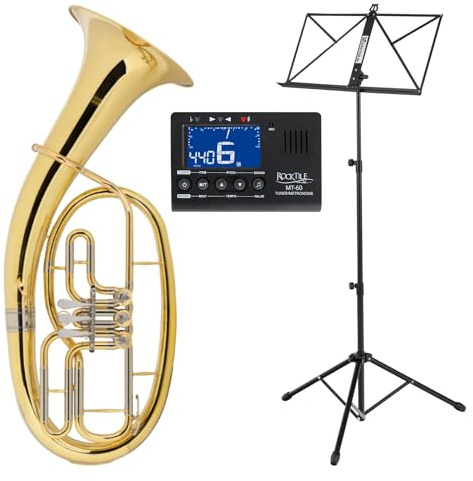 Classic Cantabile TH-33 Tenorhorn SET (Bb-Stimmung, Korpus: Messing, Außenzüge: Neusilber, 3 Drehventile) mit Koffer, Mundstück, Stimmgerät/Metronom und Notenständer
