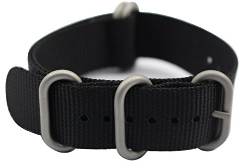 ArtStyle Watch Band with 1.5mm Thickness Quality Nylon Strap and Heavy Duty Brushed Buckle (Black, 22mm)
