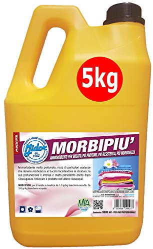 Midor Ammorbidente Lavatrice profumato 5 Litri Morbipiù 5kg, ravviva i Colori ed elimina cariche elettrostatiche per Una Maggior Morbidezza, concentrato - Professionale