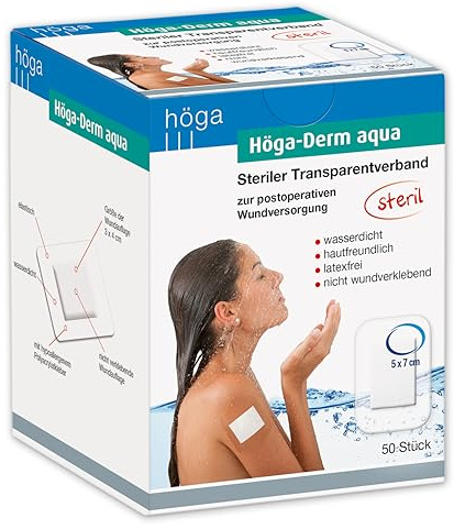 Höga-Derm aqua steriler Transparentverband mit Wundauflage, 50 Stück, 7 cm x 5 cm, 1er Pack (1 x 50 Stück)