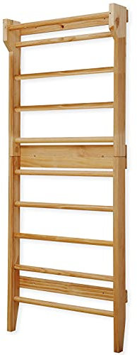 Physionics® Sprossenwand aus Holz - für Kinder und Erwachsene, 195x80x14cm, 100kg belastbar - Kletterwand, Fitness Turnwand, Turngeräte, Heimsportgerät, Klettergerüst, Schwedische Leiter, Sportgerät