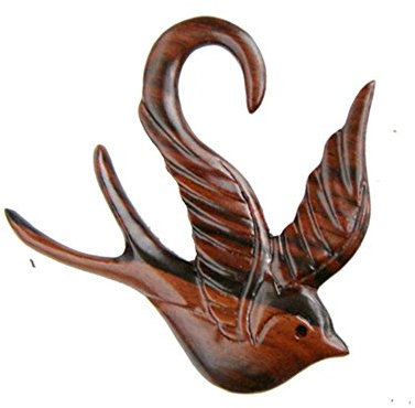 CHICNET Piercing Narra Holz Schwalbe Plug Ohrstecker Expander handgeschnitzt gemasert 06 mm