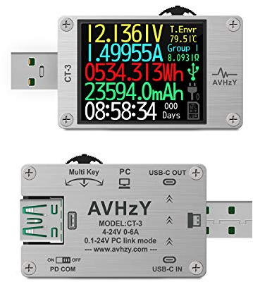 USB 3.1 Power Meter Tester Digital Multimeter Stromtester Spannungsdetektor Lua Interpreter integriert Offline-Kurvenaufzeichnung DC 26 V 6 A,PD 2.0/3.0 QC 2.0/3.0/4.0 pps Trigger AVHzY CT-3