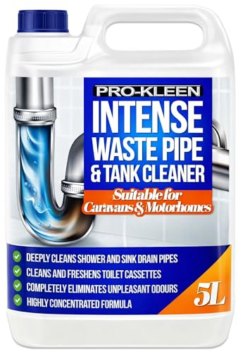 Pro-Kleen Intense Waste Pipe and Tank Cleaner For Caravans and Motorhomes 5L - Deeply Cleans, Freshens, Shower & Sink Drain Pipes, Toilet Cassettes, Eliminates Unpleasant Odours