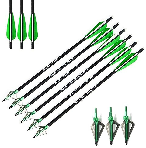 AMEYXGS 12 Piezas Pernos de Ballesta Flechas de Ballesta de Carbono 16 17 18 20 22 para La Práctica de Caza y Tiro con Arco de Ballesta (Verde, 16)