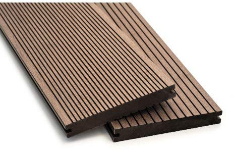 WPC Terrassendielen Breitdielen Massiv XL - Komplett-Set Dunkelbraun | 6m²(3m x 2m) | Boden-Fliesen + Unterkonstruktion & Clips | Balkon Boden-Belag + rutschfest + witterungsbeständig
