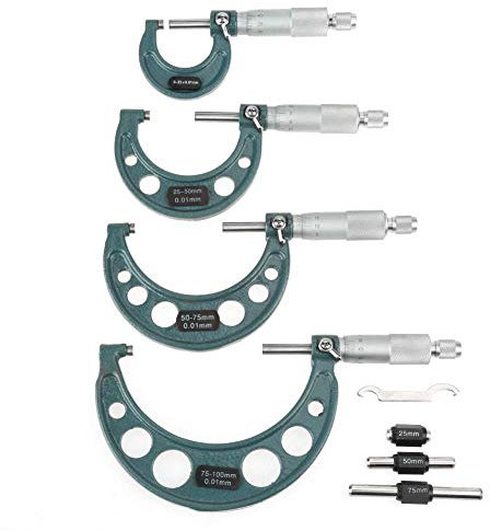 Set di micrometri esterni metrici, 4 in 1 calibri di misura per micrometri esterni 4 pezzi 1 pz 0-100 mm con custodia, metallo duro di qualità durevole + calibro di misurazione dello spessore