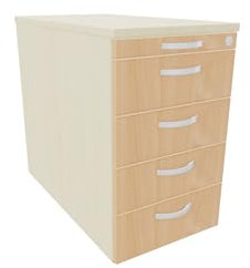 Standcontainer mit 4 Metall-Schubfächern und Utensilienschubfach, Metall-Rollschubführung, Zentralverriegelung, 438x800x720, Buche/Ahorn/Ahorn
