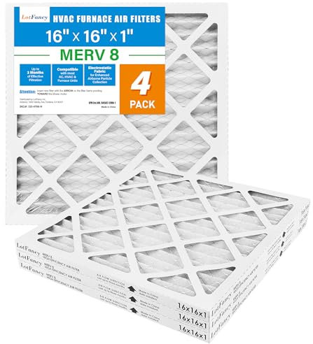 LotFancy 16x16x1 Air Filter MERV 8 Dust Defense (4-Pack) Pleated HVAC Furnace Air Filters, Replacement for Home AC & Heating Systems, Actual Size: 15.75 x 15.75 x 0.75