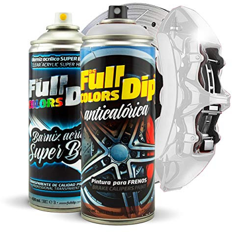 Kit de peinture pour étriers de frein super brillants en spray 400 ml (1 spray peinture + 1 spray vernis brillant) - Application facile - Finition professionnelle (11 couleurs au choix) (blanc)