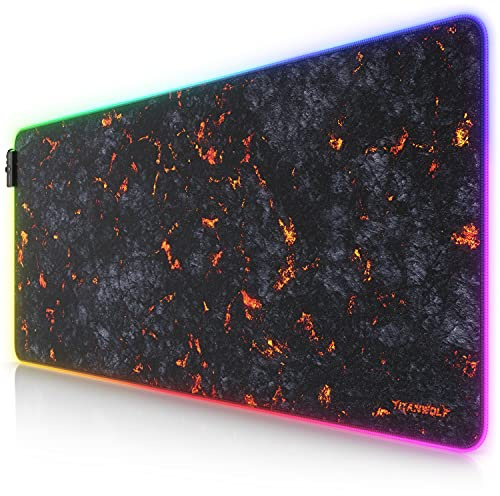 CSL-Computer – XXL-RGB-Gaming-Mauspad – LED-Schreibtischunterlage – 900 x 400 mm – 7 kräftige RGB-Farben – 4 Effektmodi – waschbar – Lava