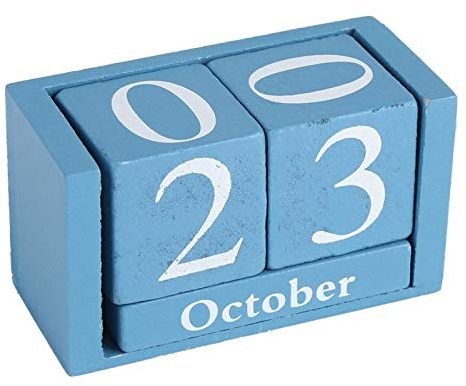 Tischkalender Aus Holz, Tisch Dauerkalender Holz Manuelle Umrüstung Ewiger Kalender Im Vintage-Design Block-Planer Würfel-Kalender für Zuhause Büro Tischdeko Schreibtisch Dekoration(Blau)