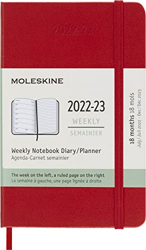Moleskine - 18 Monate Wochenplaner, Terminkalender 2022/2023, Wochenplaner im Festen Einband und Gummibandverschluss, Maß Pocket 9 x 14 cm, Farbe: Scharlachrot