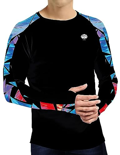 Herr UPF 50+ solskyddsskjorta Raglan ärm Lättvikts snabbtorkande kläder Simning Löpning Svart M