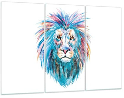 ARTTOR Mehrteilige Bilder auf Glas 165x110cm Glasbild Bunt Löwe Mähne Groß XXL Wanddeko Schlafzimmer Küche Set 3 teilige Wandbilder Dekoration Wohnzimmer Modern Wand Kunstdruck Art GCE165x110-4250