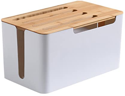 Cabilock Cable Storage Box Organizer for Wiring Board with Easy to Install Design and Protective Function, Made of Sturdy Hips+pp+natural Bamboo, Suitable for Kitchen and Bathroom Use