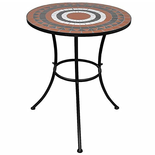 Mogou Bistrotisch, Bartisch, Stehtisch, Empfangstheke, Bistro Stehtisch, Beistelltisch, Konsolentisch, Bar Table, Terracotta-Rot und Weiß 60 cm Mosaik