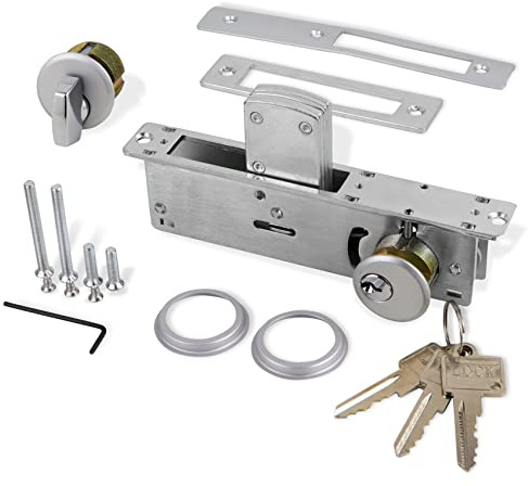 Storefront Door Mortise Lock Deadbolt Aluminum storefront Mortise Door Lock Hook Deadbolt Double Cylinder - Storefront Entry Door Lock Set (1-1/8 Backset)