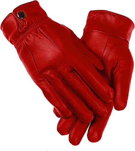 Gants en cuir Woodland Leathers pour femmes, gants imperméables extra doux et chauds pour dames, rouge vif, M-L