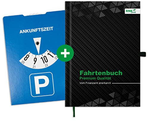 RNKVERLAG 3126 - Premium Fahrtenbuch in DIN A5 mit extra Parkscheibe, auch für Hybrid- und Elektrofahrzeuge geeignet