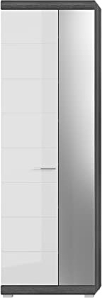 xonox.home - Garderobenschrank Scout 62x197x37 cm in Front weiß Hochglanz Korpus rauchsilber Nb - Schrank Flurschrank Dielenschrank Flurmöbel - modern, geräumig und funktional
