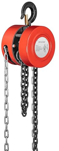 SPECSTAR Polipasto de Cadena Manual de 2000kg y Elevación de Carga 3m con 2 Ganchos Resistentes Polipasto de Cadena Manual para Almacén Construcción Maquinaria Automotriz Rojo