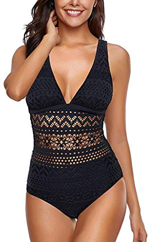 riou 2025 Bañadores Mujer Reductores Natacion V-Cuello Halter Top Bikini Push Up Monokinis Cross Back Bohemio Estampado Verano Bañadores Ropa de Playa Deportivo Modern Swimwear
