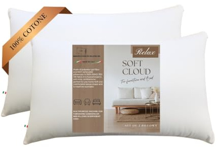 GM Soft Cloud Kissen für Bett 40x80 cm Kopfkissen 2er Set Innenkissen 100% Baumwolle hypoallergene und atmungsaktive frische Made in Italy