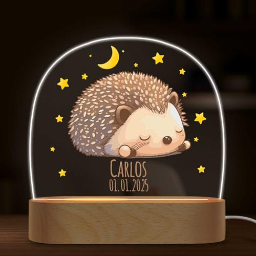 GRAVURZEILE Personalisiertes LED Nachtlicht für Kinder - Igel Design - Personalisiert mit Namen - Nachttischlampe für das Kinderzimmer - Geschenk für Kinder & Babys - Baby Geschenk