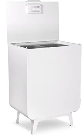 Arregui Duplo CR211-D Cubo de Basura y Reciclaje de Acero de 2 Compartimentos | Gran Capacidad 2x26 L (52L) | Cubos de Basura de Cocina | con Filtro Antiolor y Patas Salvazócalos | blanco