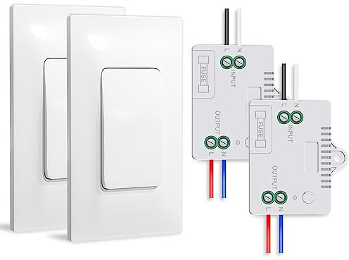 Milfra 2 Pack Wireless Light Switch and Receiver Kit（2 Pack） Self-Powered(No Battery Required),Wireless Light Switch No WiFi Needed Outdoor Indoor Remote Control Lighting Switch Fixture for Lights