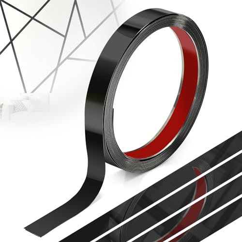 EFUTURETIME Wandleisten Selbstklebend Edelstahl, 2cmx5m, Zierleisten Flexibel, Wand Trim aus Metall mit Spiegeleffekt für Dekoration, Möbel, Spiegelrand, Wand, Tür, Decke, Schwarz