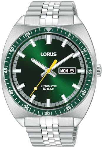 Lorus Quadrante sportivo automatico con giorno/data 100 m (43 mm) verde sunray/acciaio inossidabile RL443BX9
